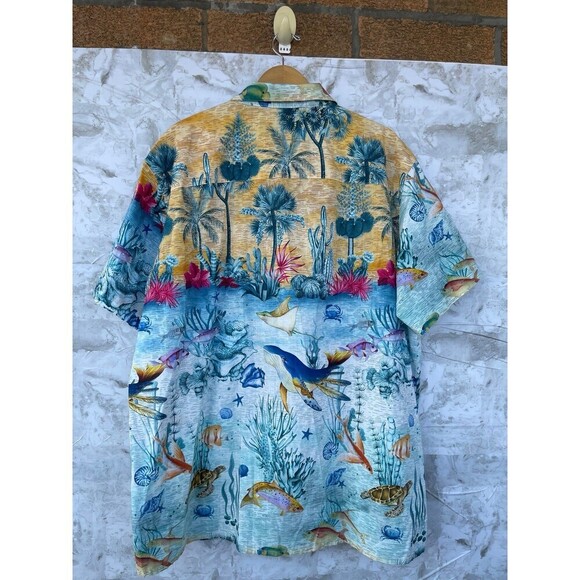 YIUME Men's 1950s Vintage Hawaiian Shirt Cotton Funky Camp Shirt Marine Ocean - Picture 4 of 12